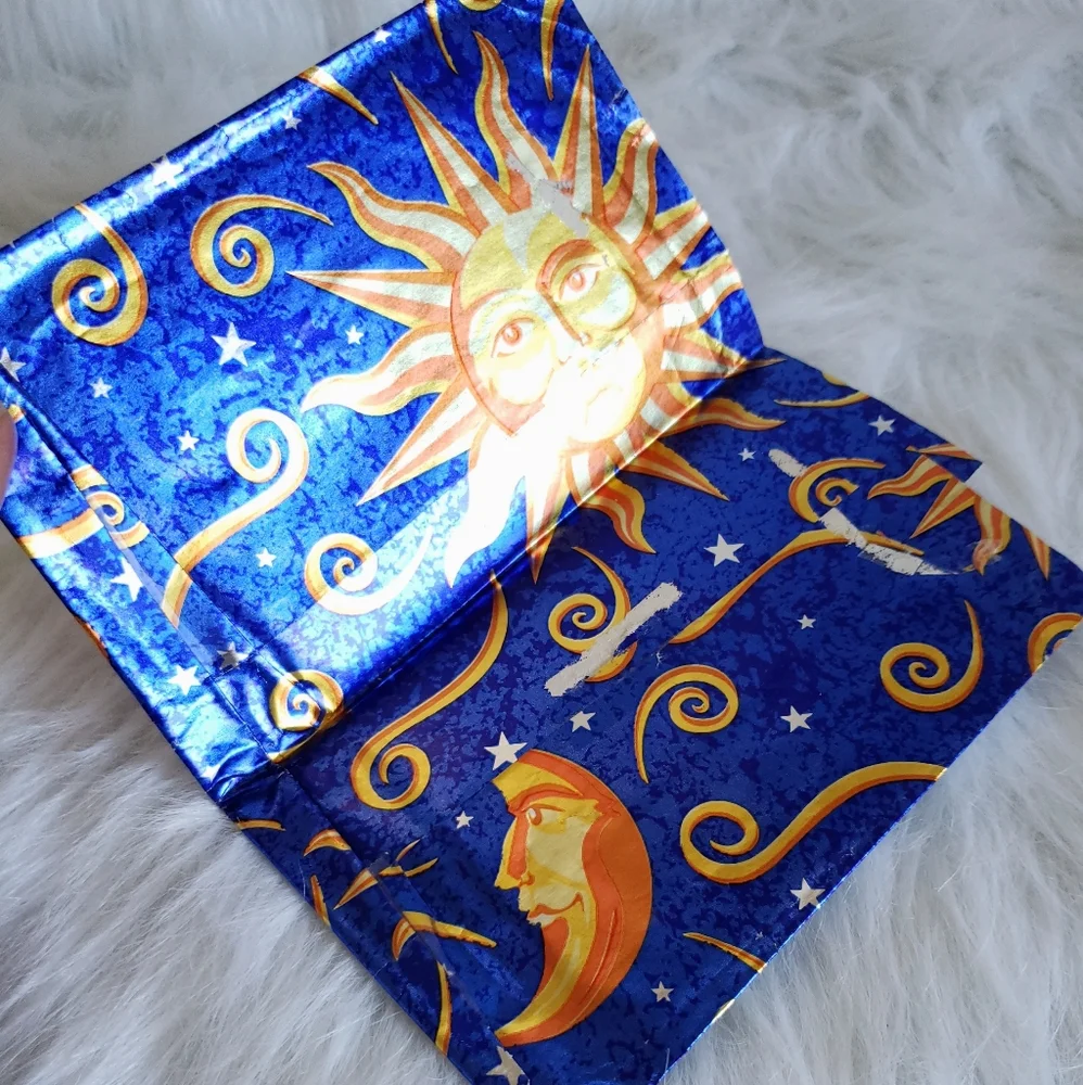 VINTAGE GOLD COBALT SUN AND MOON METALLIC GIFT WRAP PAPER RARE - EARLY 90's!!!